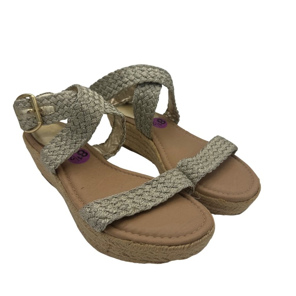 Arturo Chiang Beige Gold Woven Strap Espadrille Wedge Sandals Size 8.5